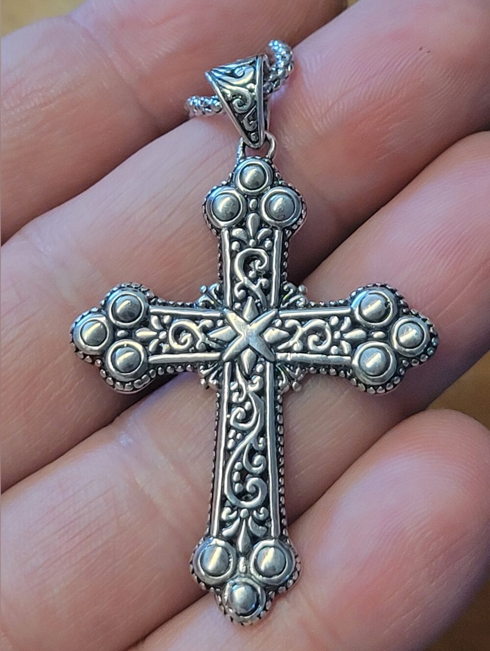 Reversible .925 Sterling Silver Ornate Cross Pendant - Double Sided
